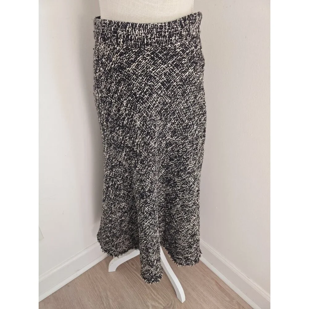 Jason Wu Tweed Cotton Blend Black White Full A-line Midi Knit Fringe Skirt 6 S - Picture 2 of 10